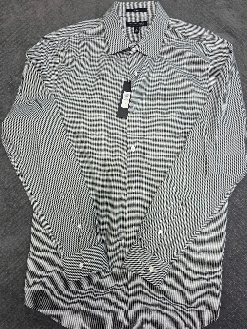 Banana Republic Men's Gray Micro-Check Dress Shirt